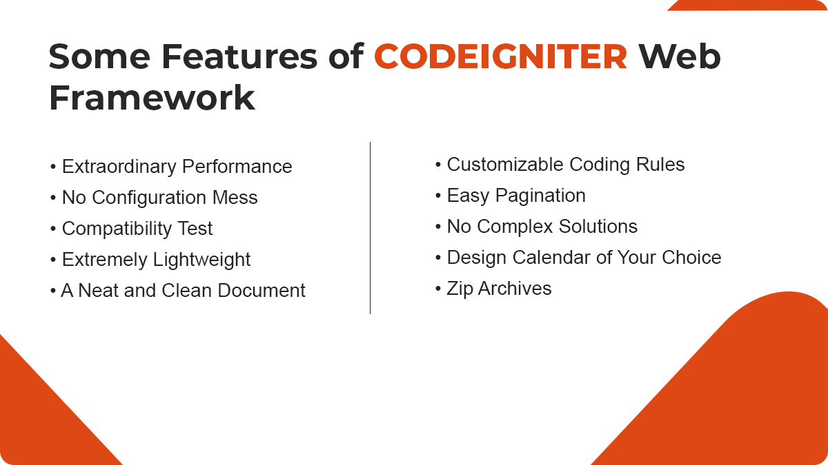 Features of CodeIgniter Web Framework